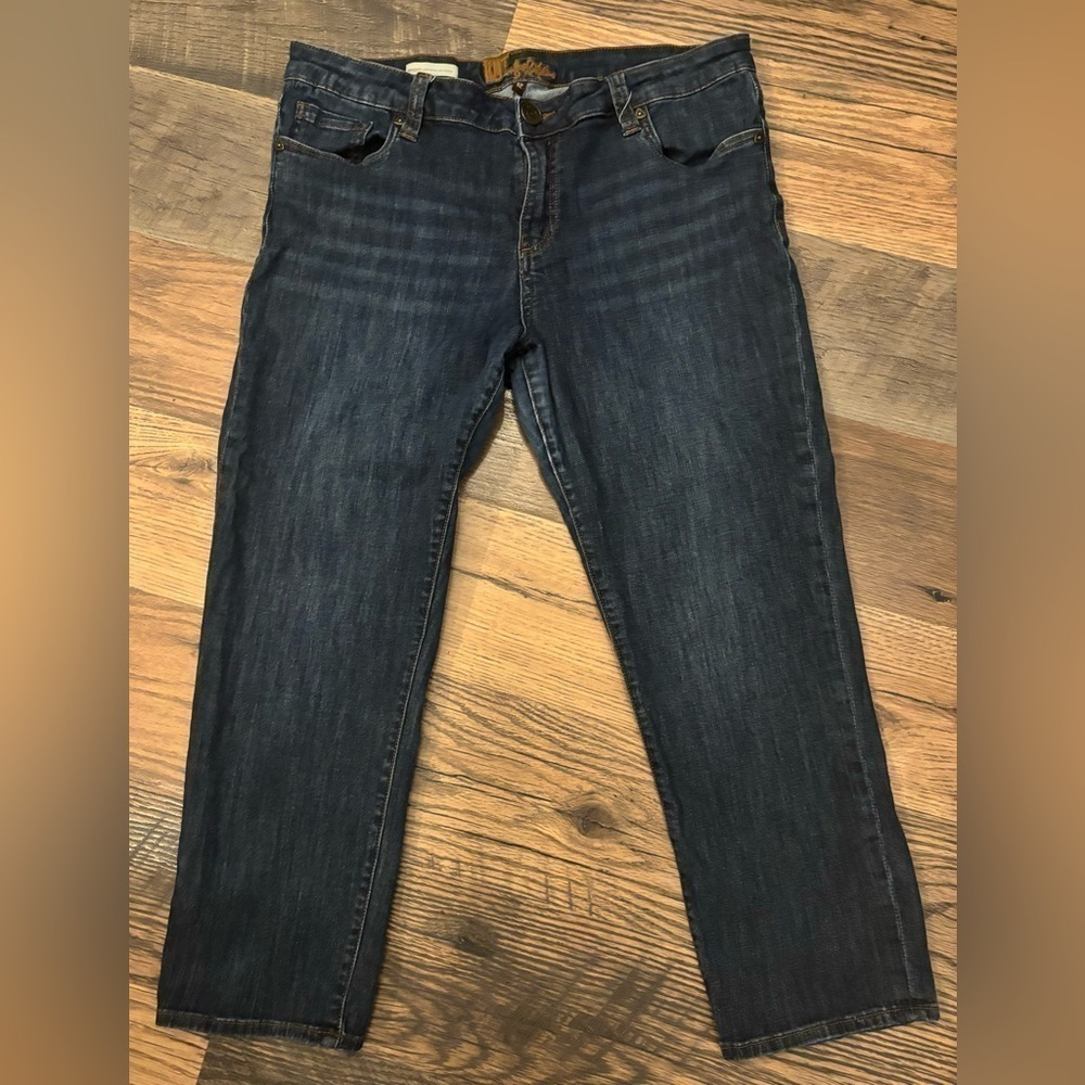 Kut From the Kloth‎ Bardot Crop Skinny Boyfriend Jeans Dark Cotton Wash Size 12 - Picture 5 of 11